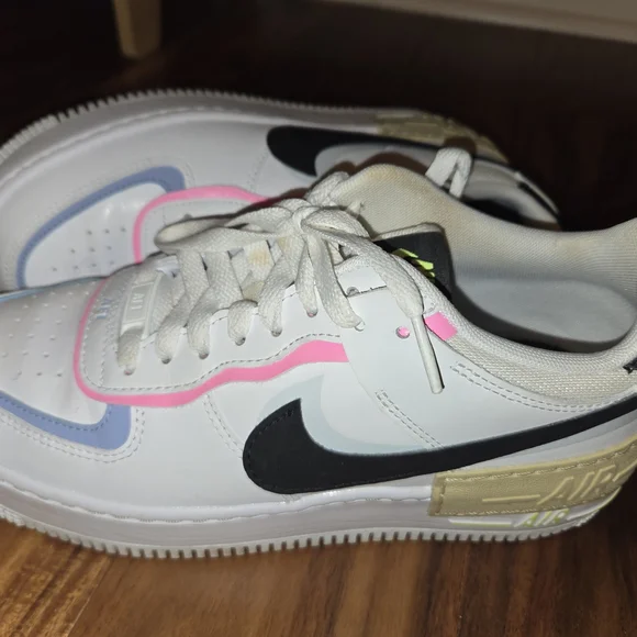 Nike Air Force 1 White Sneakers with Pink and Blue Accents - Picture 3 of 12